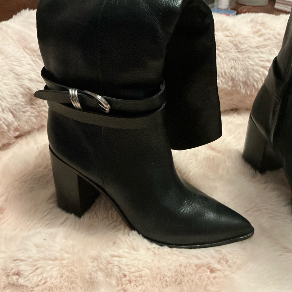 Dolce Vita Black Pointed-Toe Mid-Calf Heeled Boots with Strap SIZE 8-5 - Picture 5 of 16